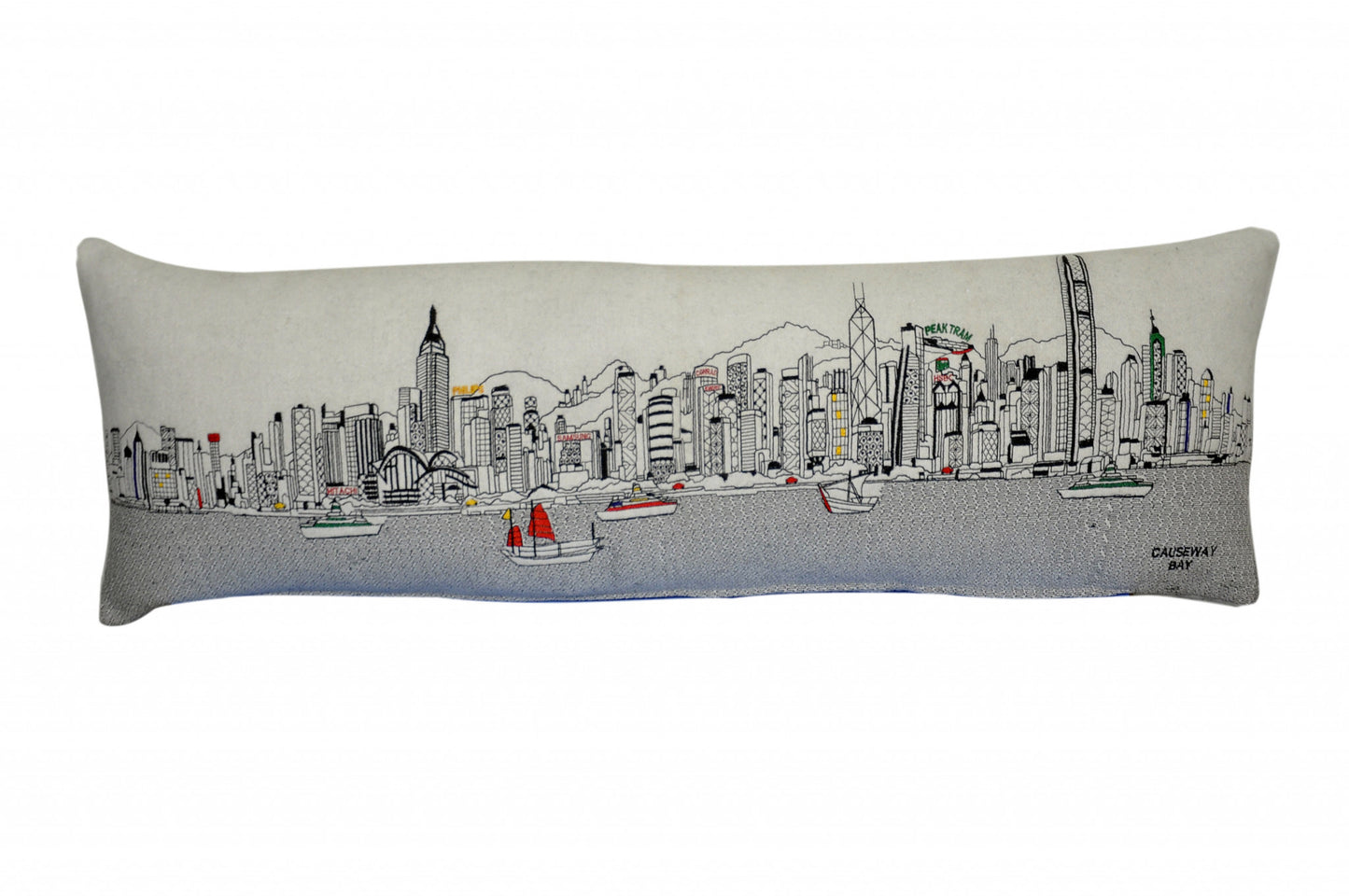 46" White Hong Kong Daylight Skyline Lumbar Decorative Pillow