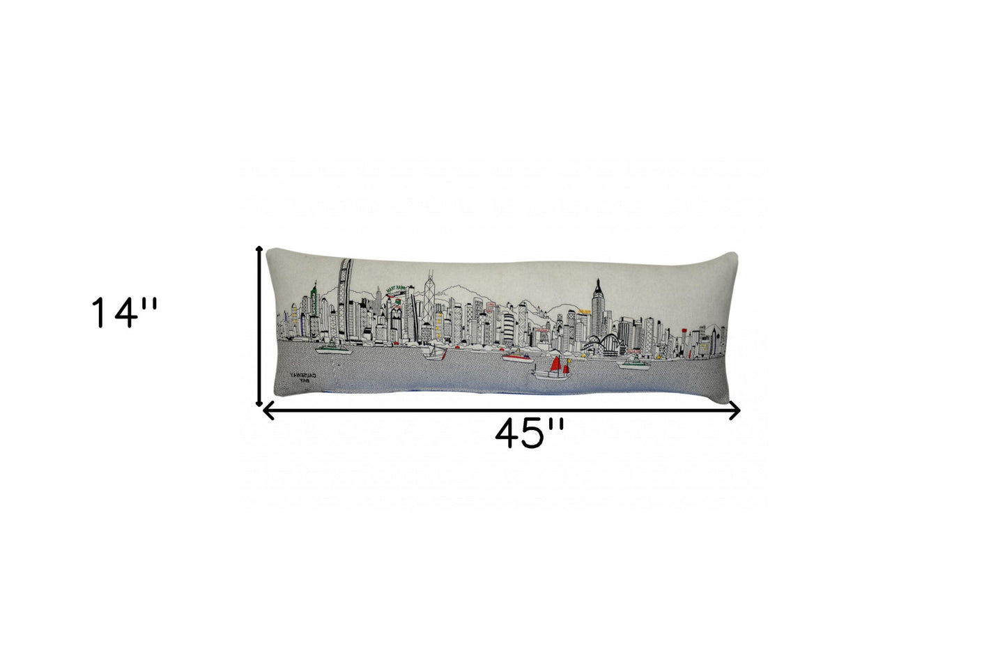 46" White Hong Kong Daylight Skyline Lumbar Decorative Pillow