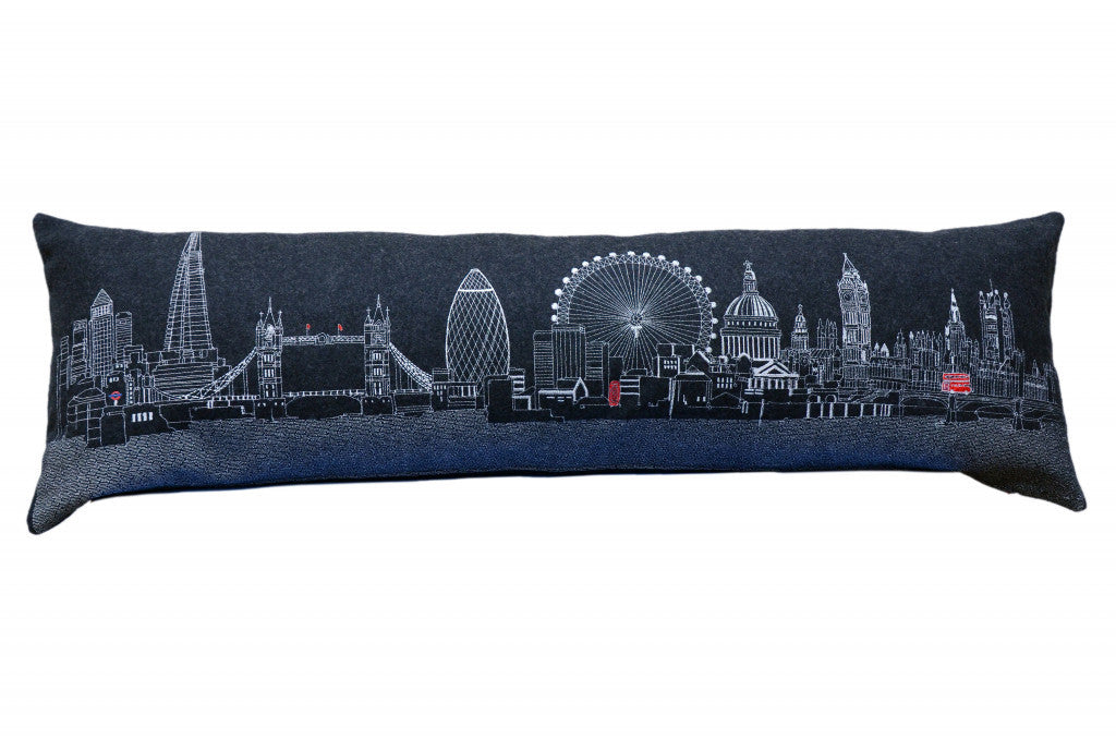 46" Black London Nighttime Skyline Lumbar Decorative Pillow