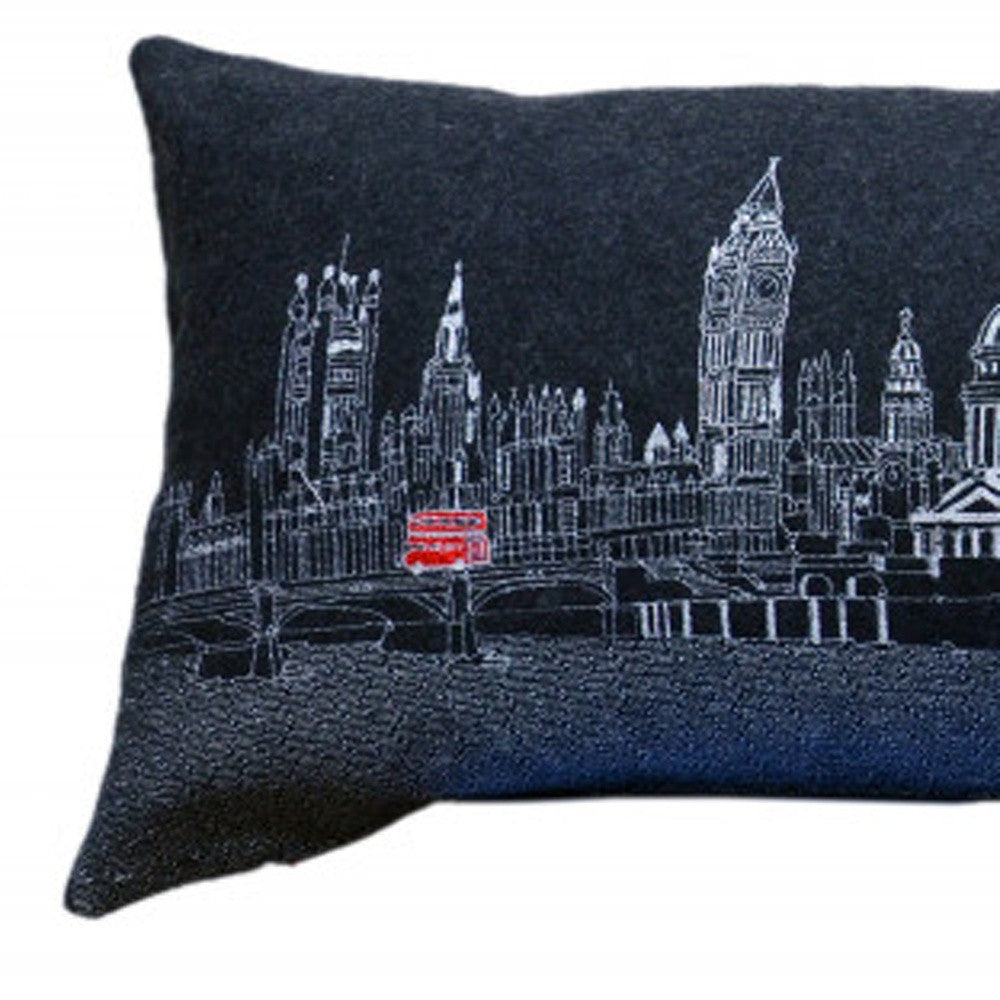 46" Black London Nighttime Skyline Lumbar Decorative Pillow