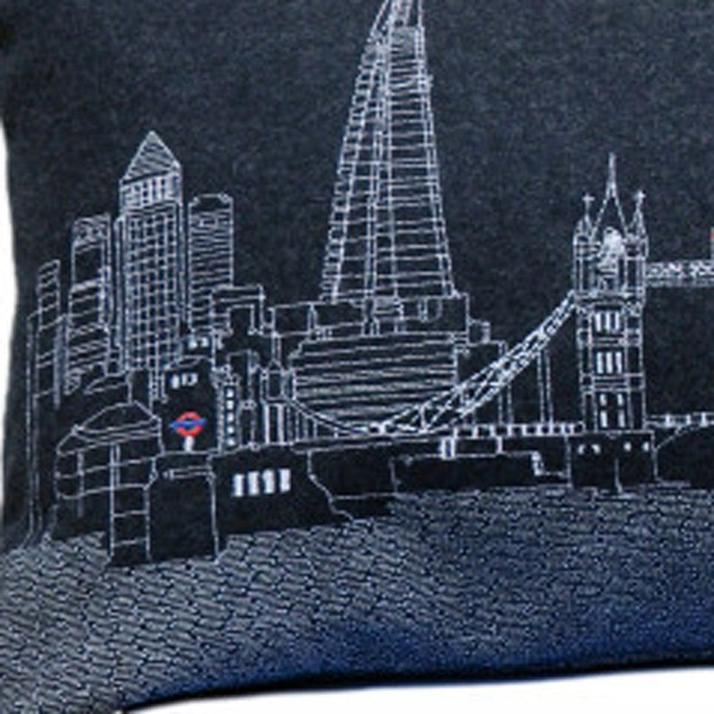 46" Black London Nighttime Skyline Lumbar Decorative Pillow