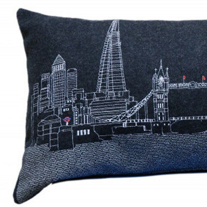 46" Black London Nighttime Skyline Lumbar Decorative Pillow