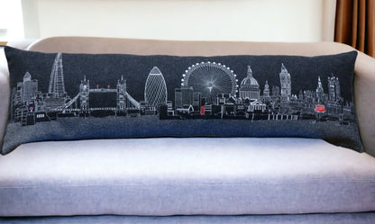 46" Black London Nighttime Skyline Lumbar Decorative Pillow