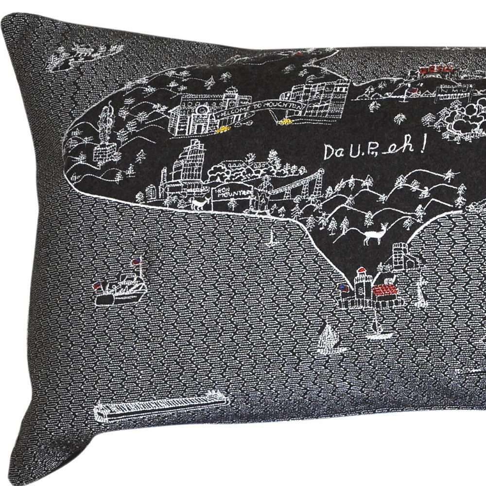 46" Black Michigan Nighttime Skyline Lumbar Decorative Pillow