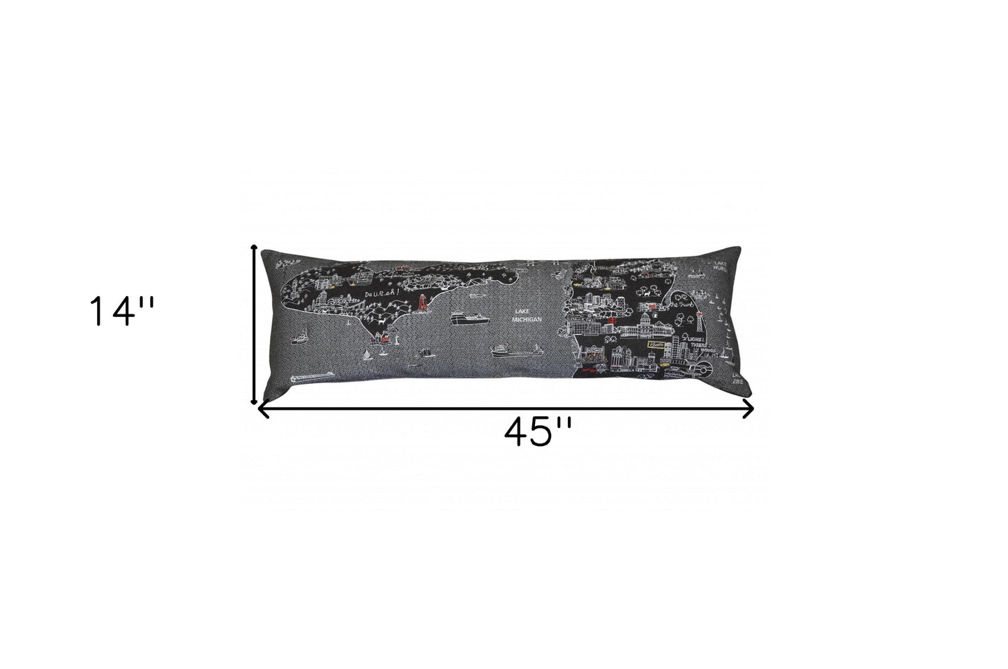 46" Black Michigan Nighttime Skyline Lumbar Decorative Pillow