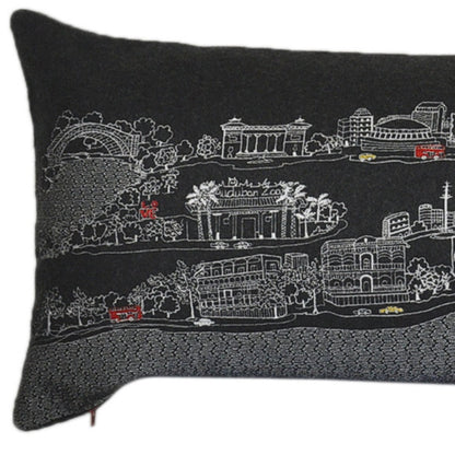 46" Black New Orleans Nighttime Skyline Lumbar Decorative Pillow