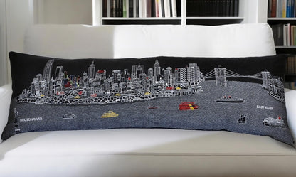 46" Black NYC Nighttime Skyline Lumbar Decorative Pillow