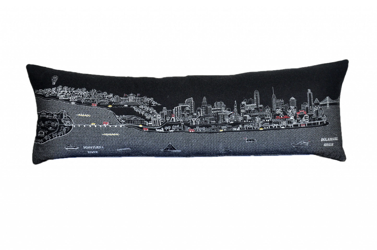 46" Black Philadelphia Nighttime Skyline Lumbar Decorative Pillow