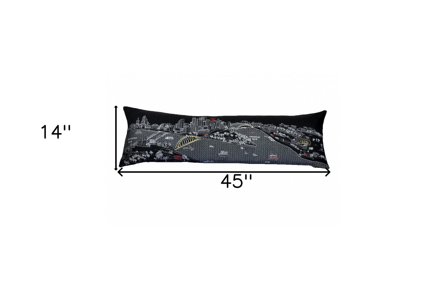 46" Black Pittsburgh Nighttime Skyline Lumbar Decorative Pillow