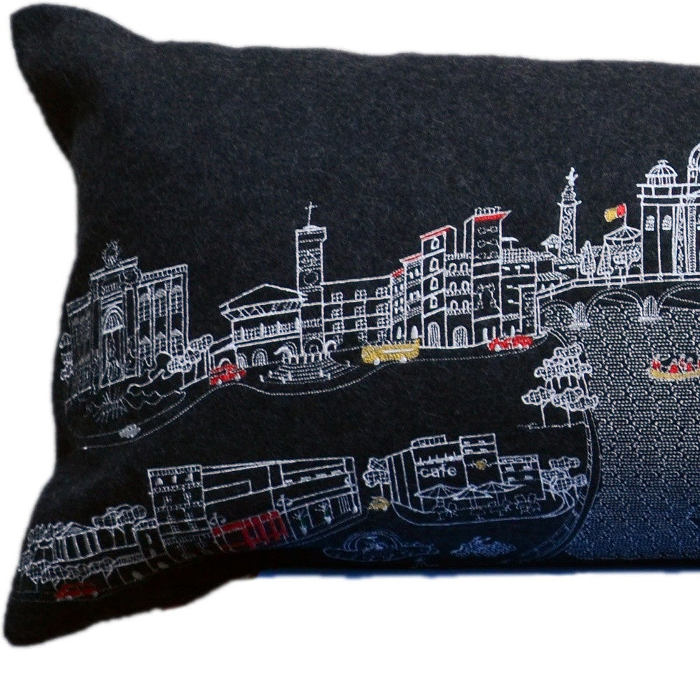 46" Black Rome Nighttime Skyline Lumbar Decorative Pillow