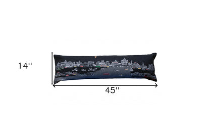 46" Black Rome Nighttime Skyline Lumbar Decorative Pillow