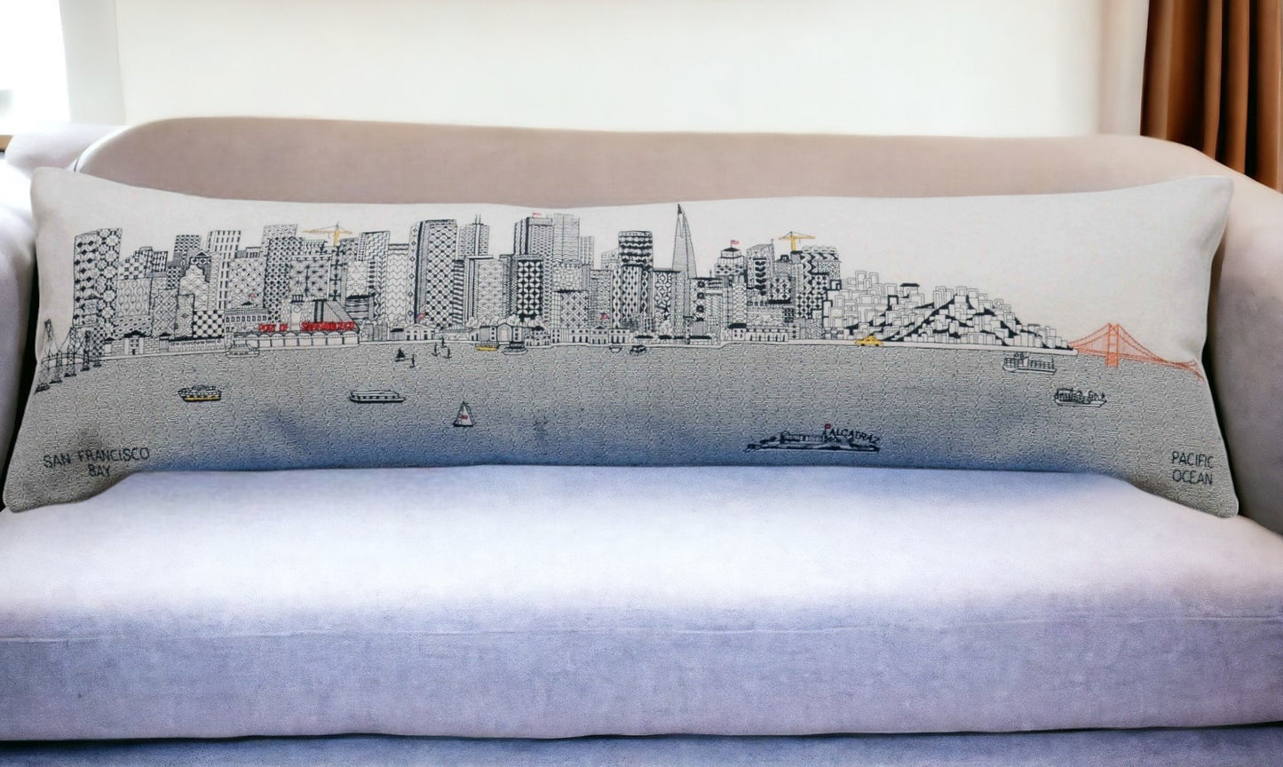 46" White San Francisco Daylight Skyline Lumbar Decorative Pillow