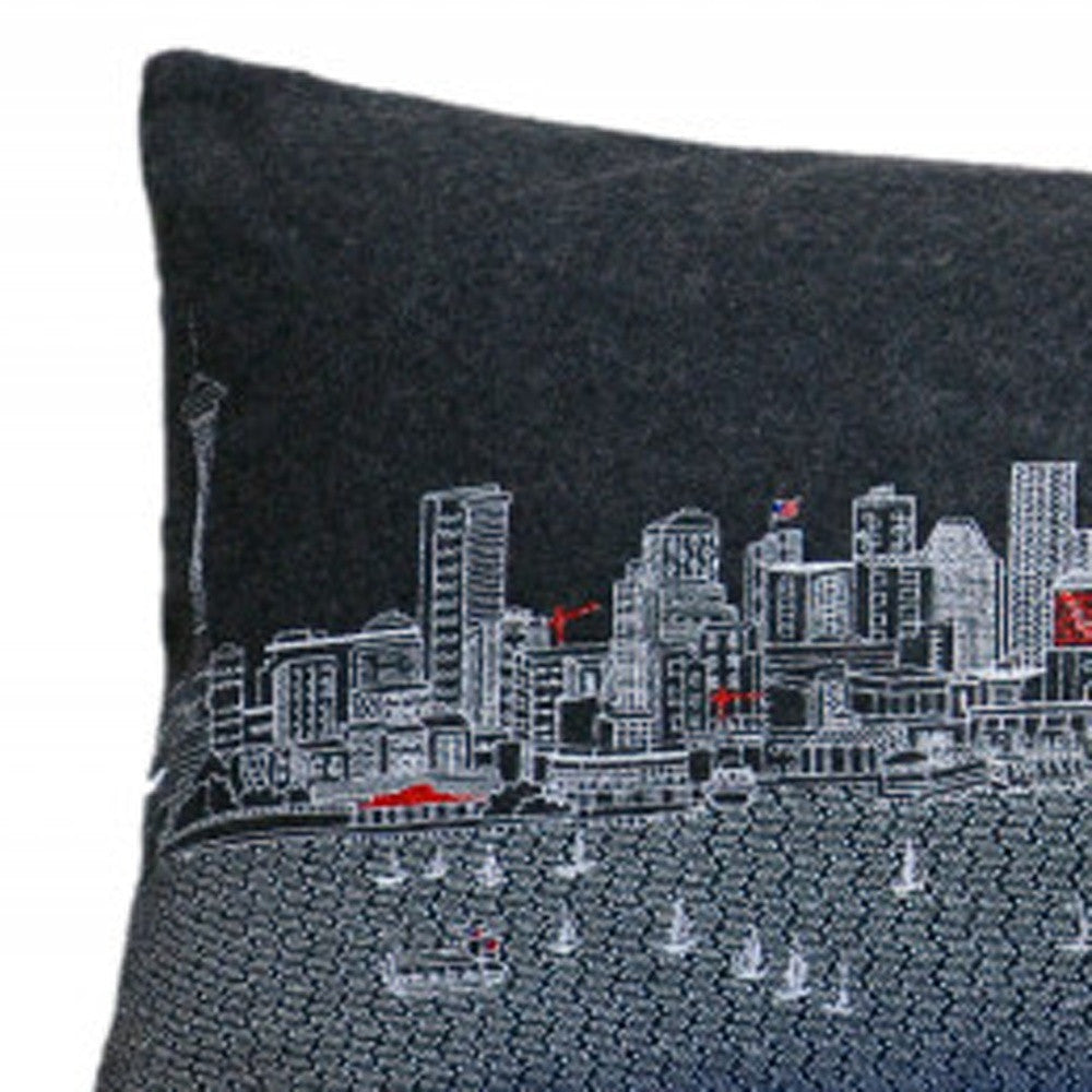 46" Black Seattle Nighttime Skyline Lumbar Decorative Pillow