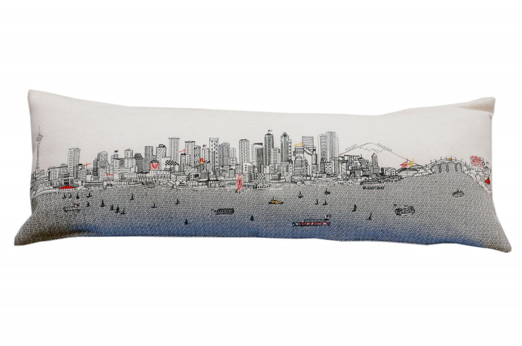 46" White Seattle Daylight Skyline Lumbar Decorative Pillow