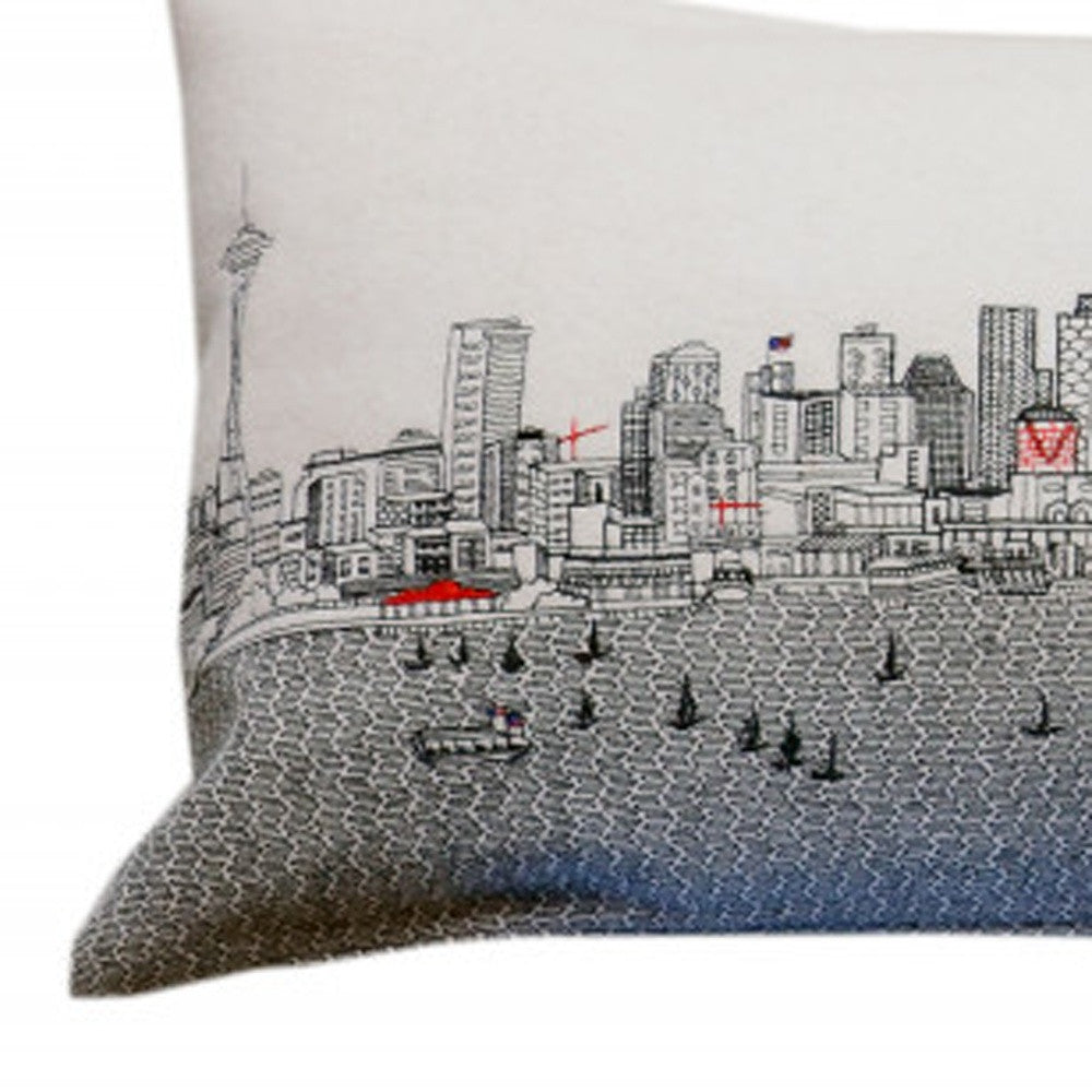 46" White Seattle Daylight Skyline Lumbar Decorative Pillow