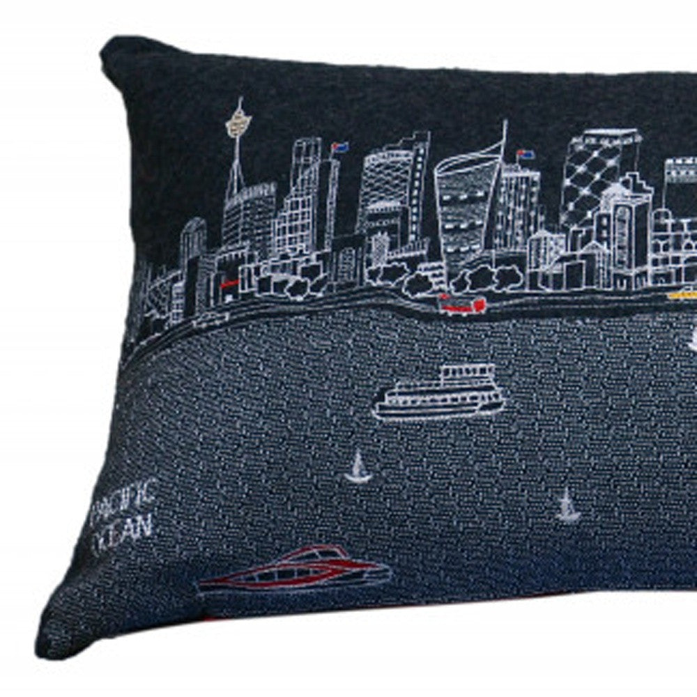 46" Black Sydney Nighttime Skyline Lumbar Decorative Pillow