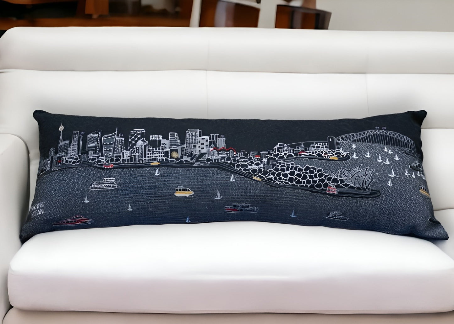 46" Black Sydney Nighttime Skyline Lumbar Decorative Pillow