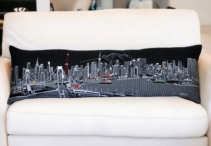 46" Black Tokyo Nighttime Skyline Lumbar Decorative Pillow