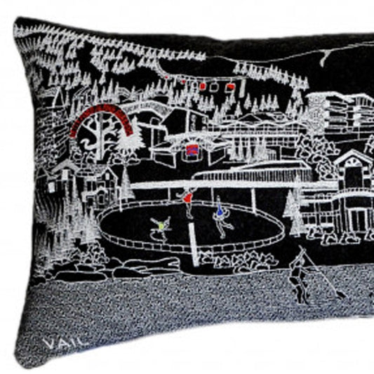 46" Black Vail Nighttime Skyline Lumbar Decorative Pillow