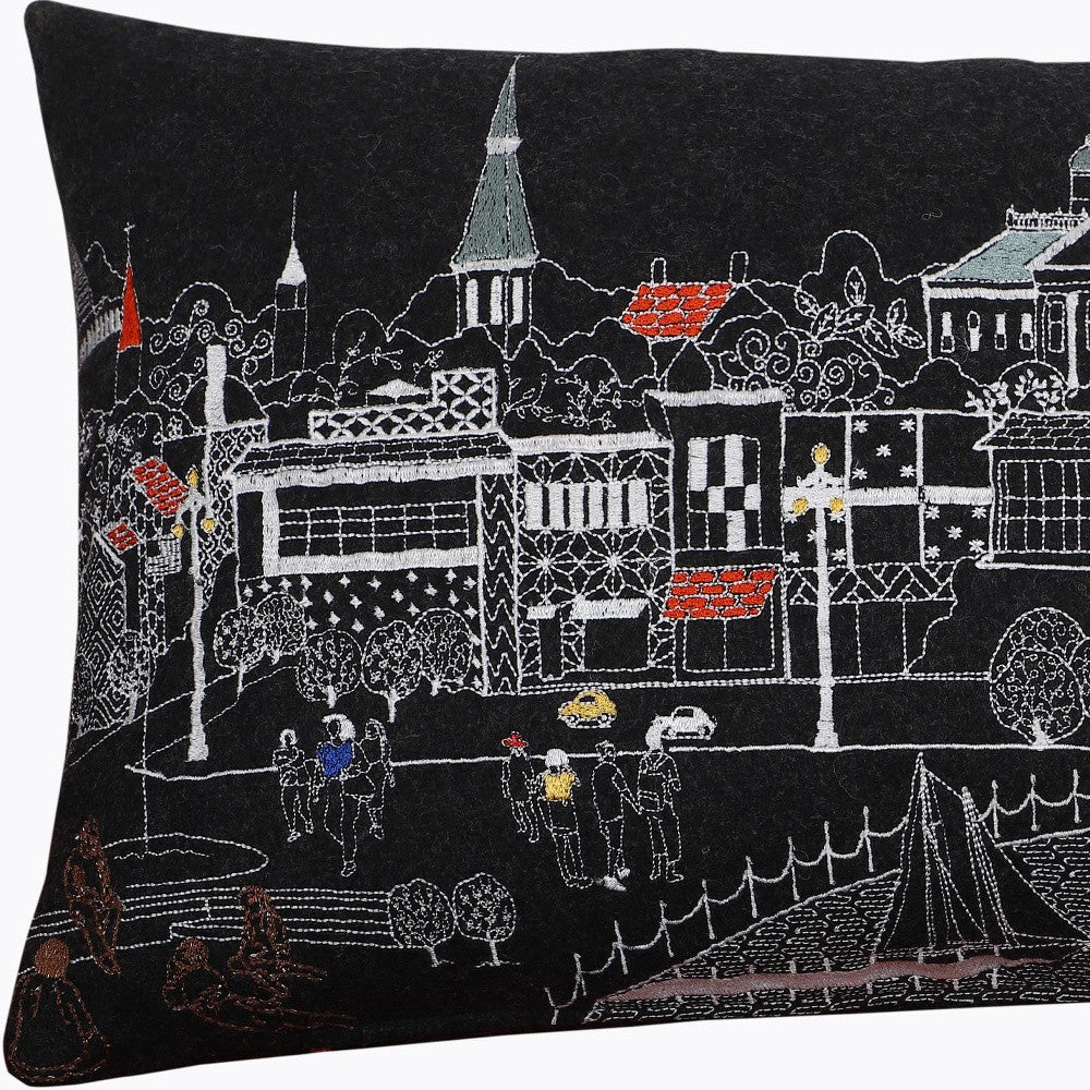 25" Black Annapolis Nighttime Skyline Lumbar Decorative Pillow