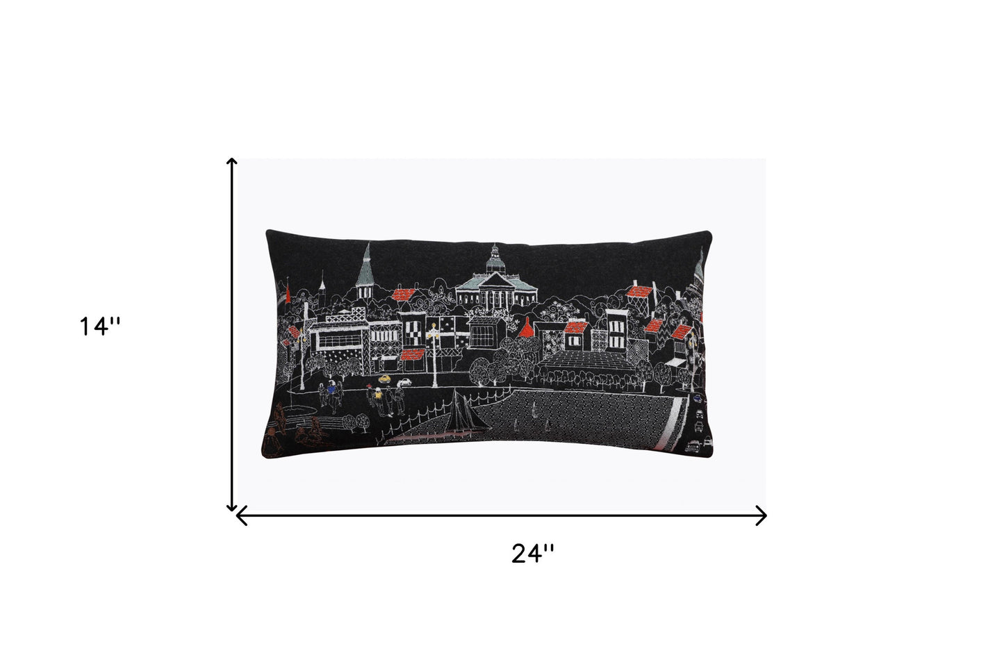 25" Black Annapolis Nighttime Skyline Lumbar Decorative Pillow