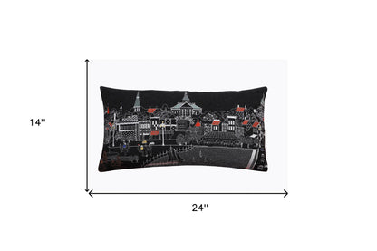 25" Black Annapolis Nighttime Skyline Lumbar Decorative Pillow