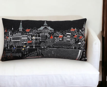 25" Black Annapolis Nighttime Skyline Lumbar Decorative Pillow