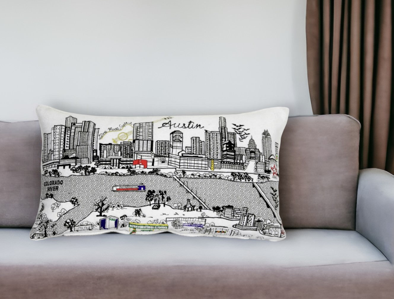 25" White Austin Daylight Skyline Lumbar Decorative Pillow