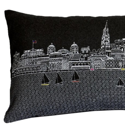 25" Black Charleston Nighttime Skyline Lumbar Decorative Pillow