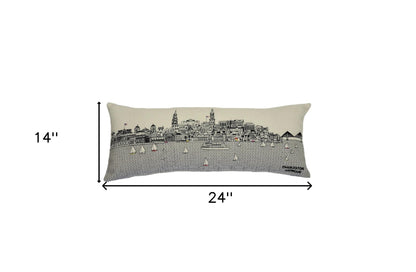 25" White Charleston Daylight Skyline Lumbar Decorative Pillow