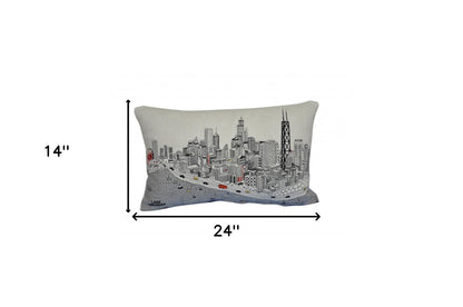 25" White Chicago Daylight Skyline Lumbar Decorative Pillow