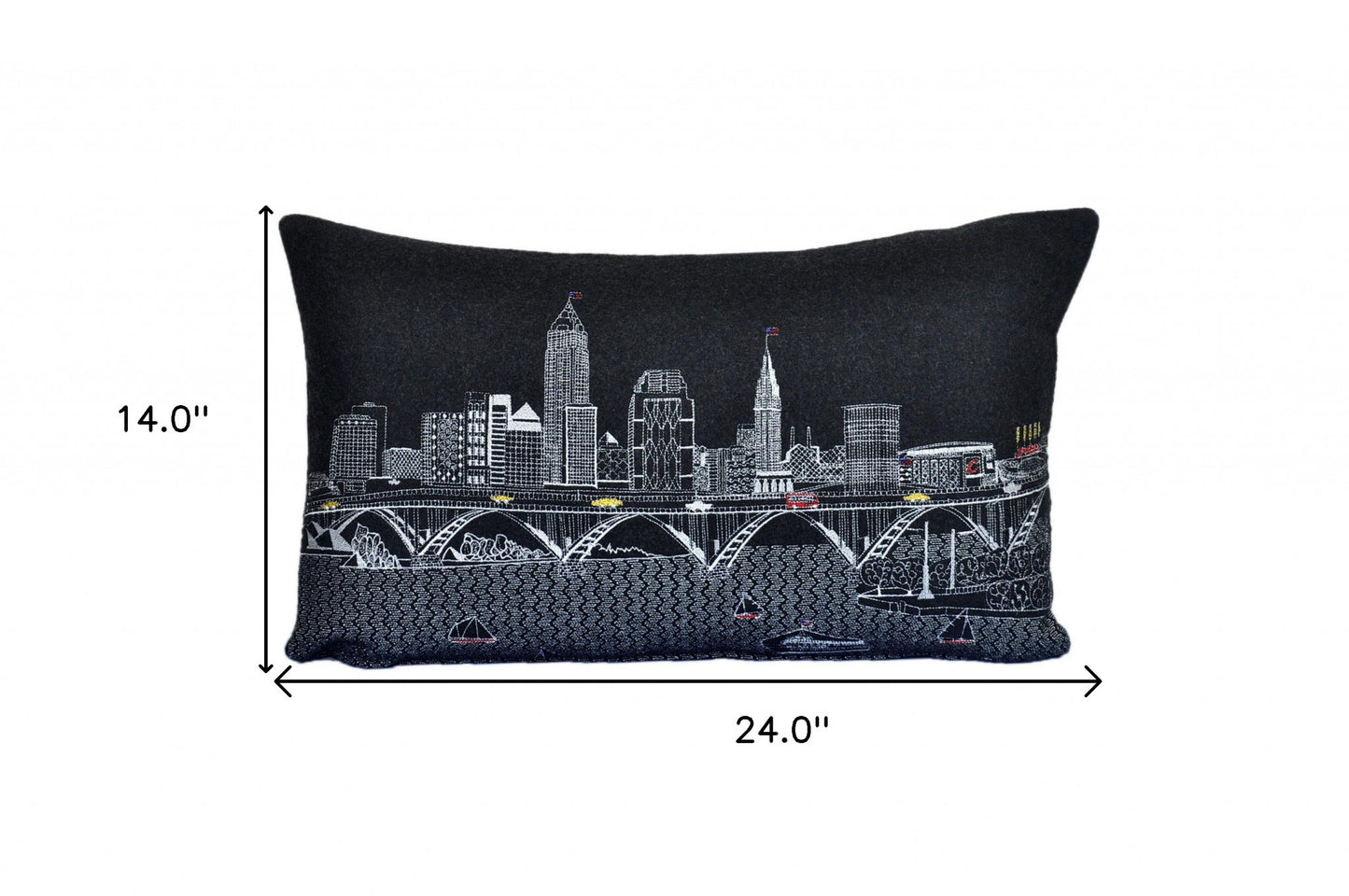 25" Black Cleveland Nighttime Skyline Lumbar Decorative Pillow