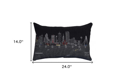 25" Black Dallas Nighttime Skyline Lumbar Decorative Pillow