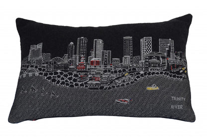 25" Black Fort Worth Nighttime Skyline Lumbar Decorative Pillow