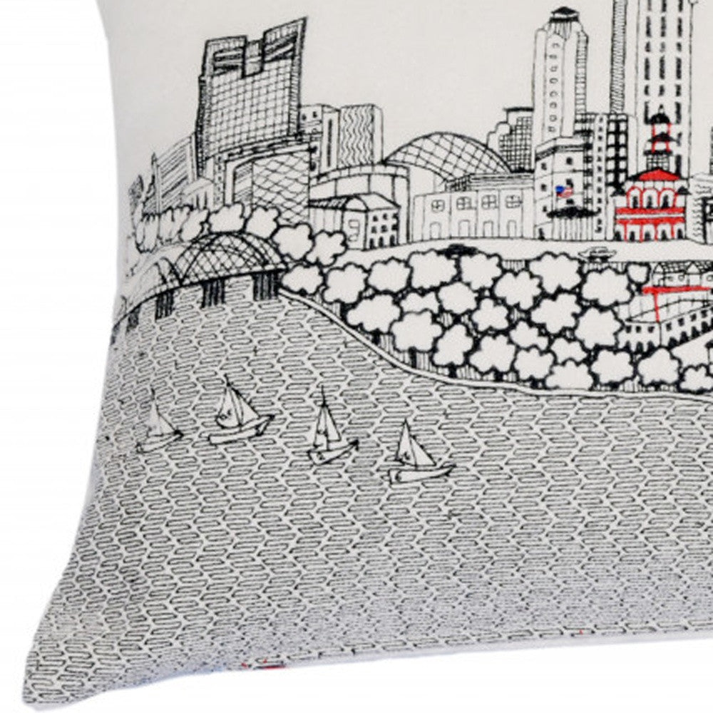 25" White Fort Worth Daylight Skyline Lumbar Decorative Pillow