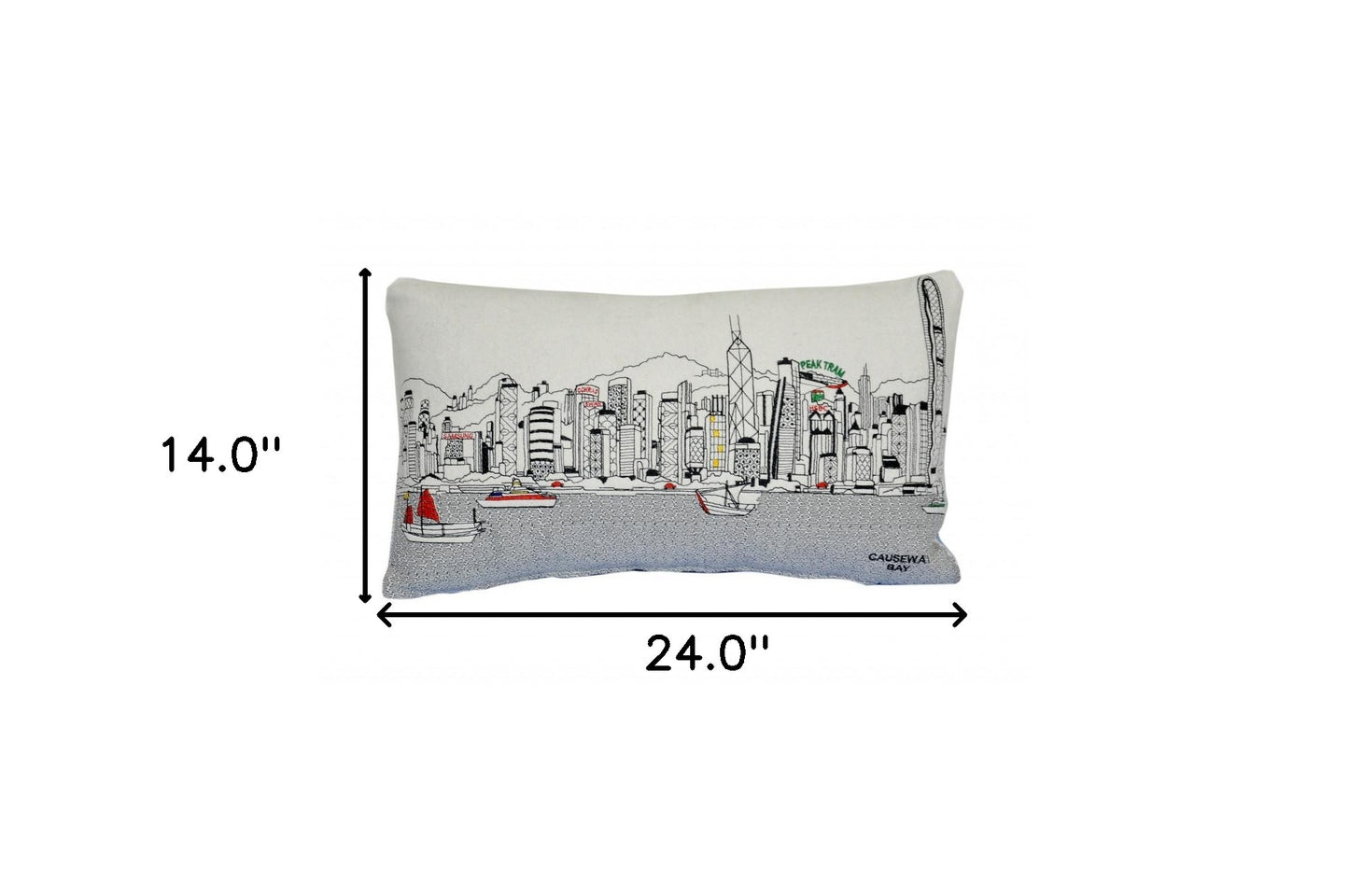 25" White Hong Kong Daylight Skyline Lumbar Decorative Pillow