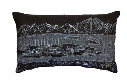 25" Black Homer Spit Nighttime Skyline Lumbar Decorative Pillow