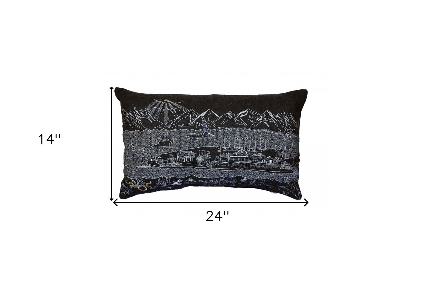 25" Black Homer Spit Nighttime Skyline Lumbar Decorative Pillow