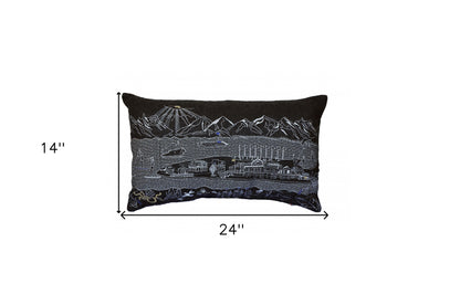 25" Black Homer Spit Nighttime Skyline Lumbar Decorative Pillow