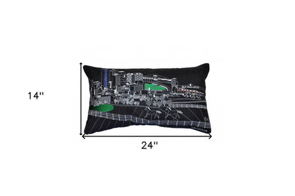 25" Black Lexington Nighttime Skyline Lumbar Decorative Pillow