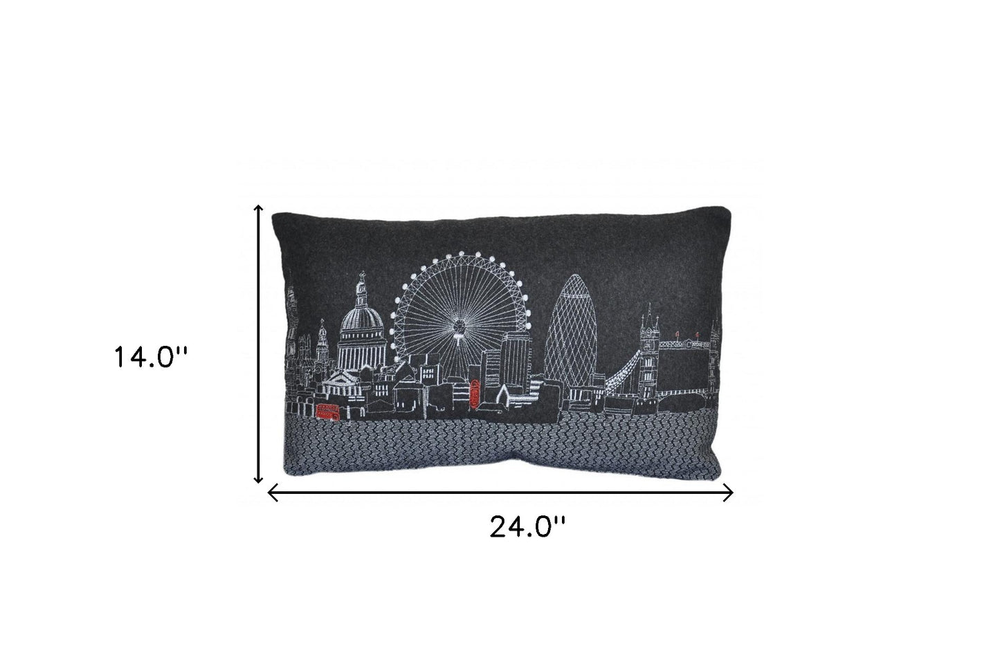 25" Black London Nighttime Skyline Lumbar Decorative Pillow