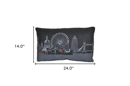 25" Black London Nighttime Skyline Lumbar Decorative Pillow