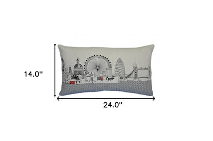 25" White London Daylight Skyline Lumbar Decorative Pillow