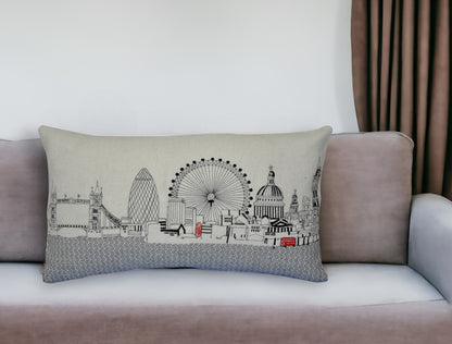 25" White London Daylight Skyline Lumbar Decorative Pillow