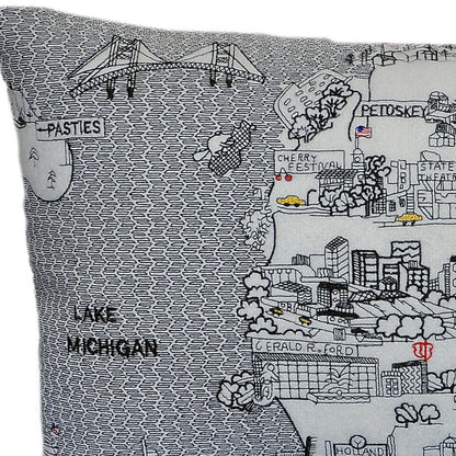 25" White Michigan Lower Peninsula Daylight Skyline Lumbar Decorative Pillow