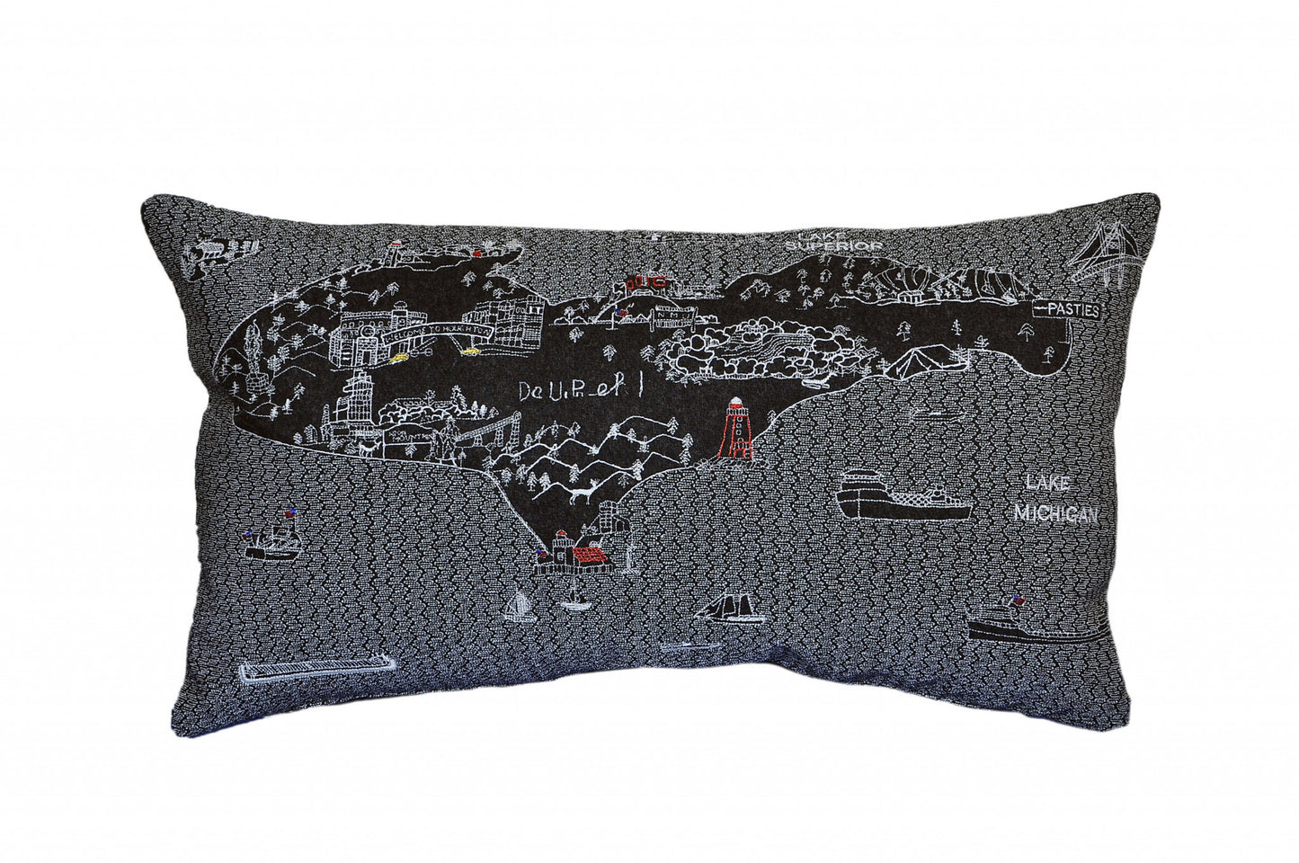 25" Black Michigan Upper Peninsula Nighttime Skyline Lumbar Decorative Pillow