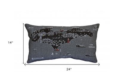 25" Black Michigan Upper Peninsula Nighttime Skyline Lumbar Decorative Pillow