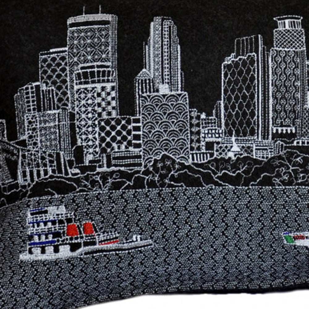 25" Black Minneapolis Nighttime Skyline Lumbar Decorative Pillow