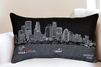 25" Black Minneapolis Nighttime Skyline Lumbar Decorative Pillow