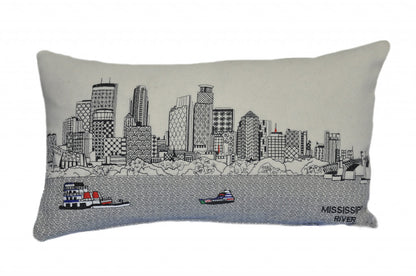 25" White Minneapolis Daylight Skyline Lumbar Decorative Pillow